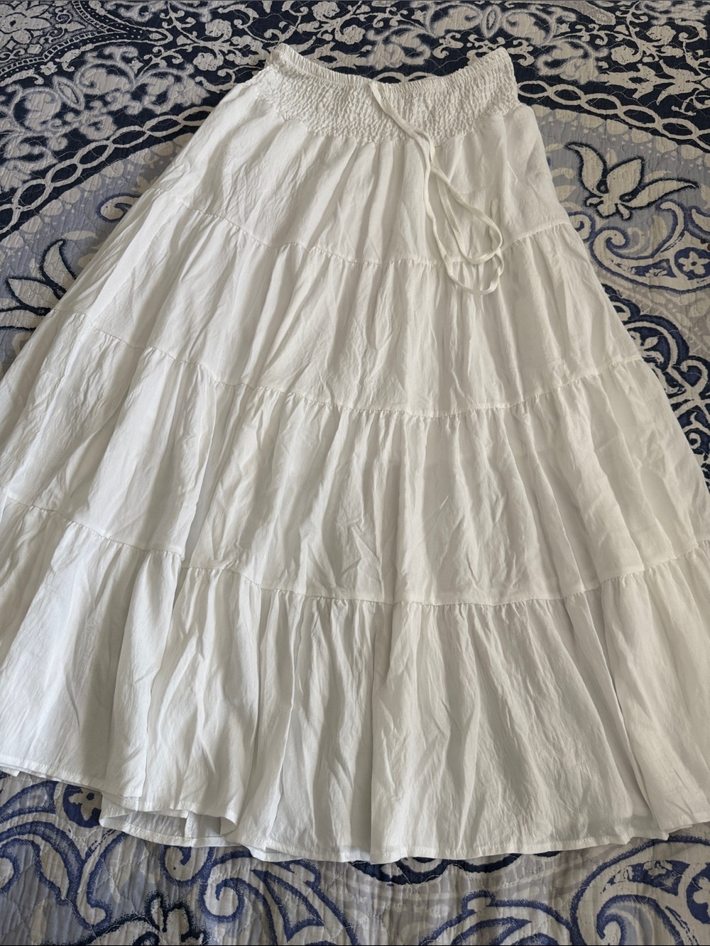 Women's White Tiered Maxi Skirt with Smocked Waist